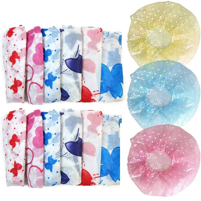 24 Lot Shower Cap Womens Bath Hat Waterproof Elastic Band Protects Hair Home New