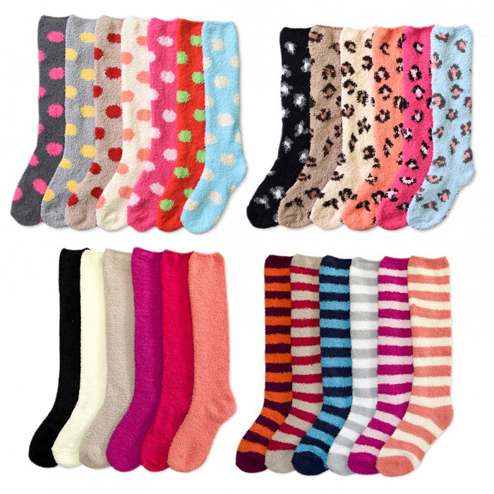 3 Pairs Women Girl Winter Socks Cozy Fuzzy Slipper Long Knee High Warm Soft 9-11