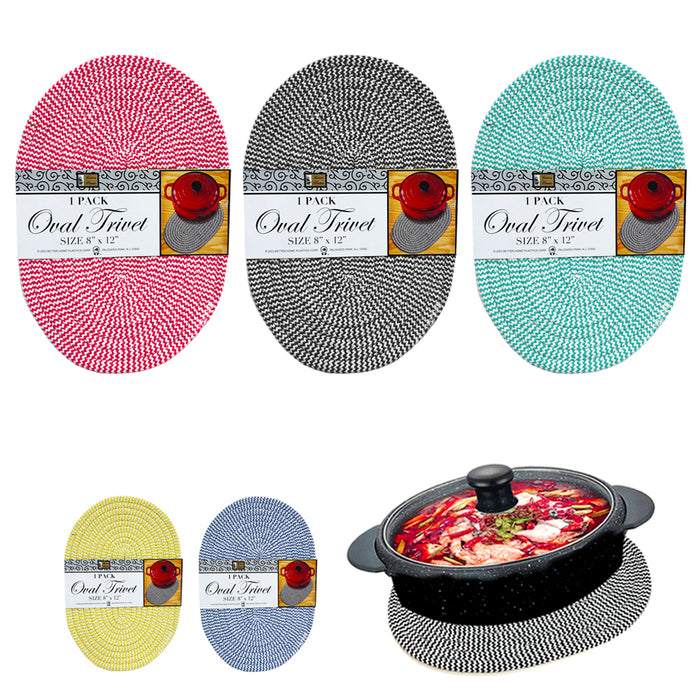 3 Pack Woven Oval Trivets Hot Dishes Pan Mat 8"x12" Countertop Placemats Decor