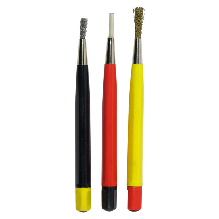 3 Pen Style Retractable Scratch Brushes Set Brass Steel Nylon Removes Rust Watch