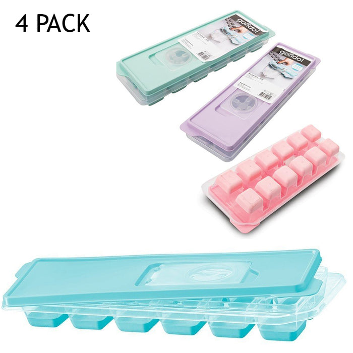 4Pk Ice Cube Tray Flexible Easy Push Out Silicone Ice Maker Mold w Lids 48 Cubes