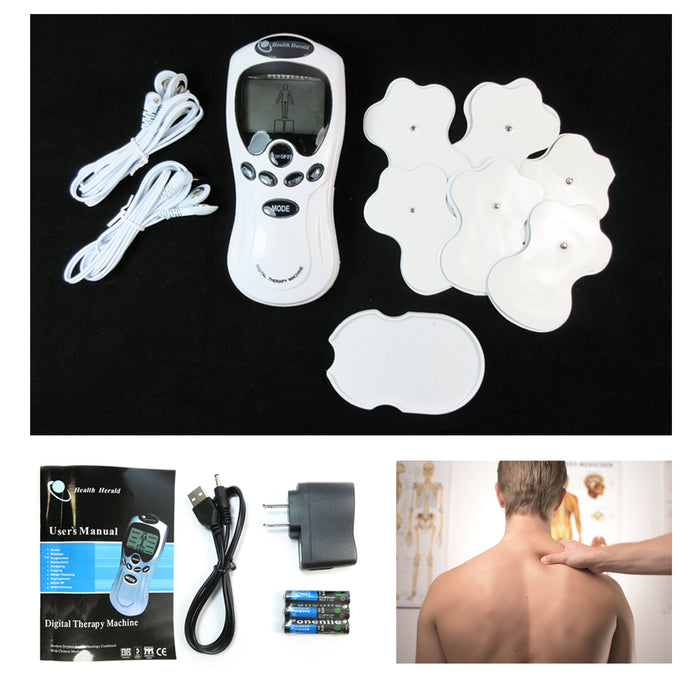 Tens Unit Mini Electric Digital Pulse Massager Therapy Machine Kit Muscle Relief, White