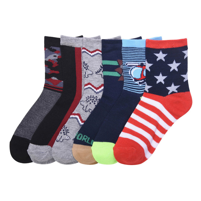 6 Pairs Assorted Boys Socks Size Ages 6-8 Years Kids Casual Sport Youth New !