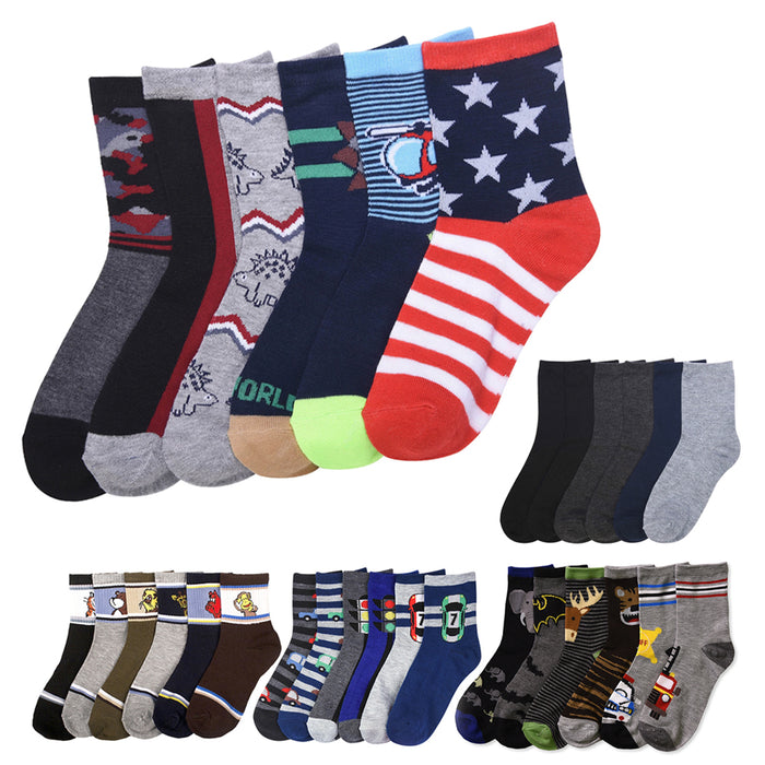 3 Pairs Kids Boys Design Crew Socks Size Age 6-8 Toddler Casual Sport Comfort US