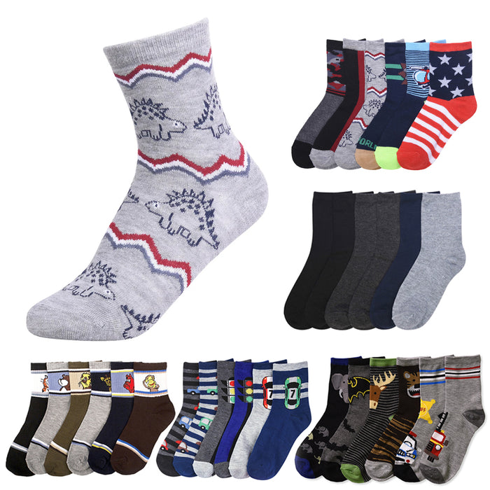 6 Pairs Kids Boys Design Crew Socks Size 6-8 Animal Prints Novelty Wholesale New