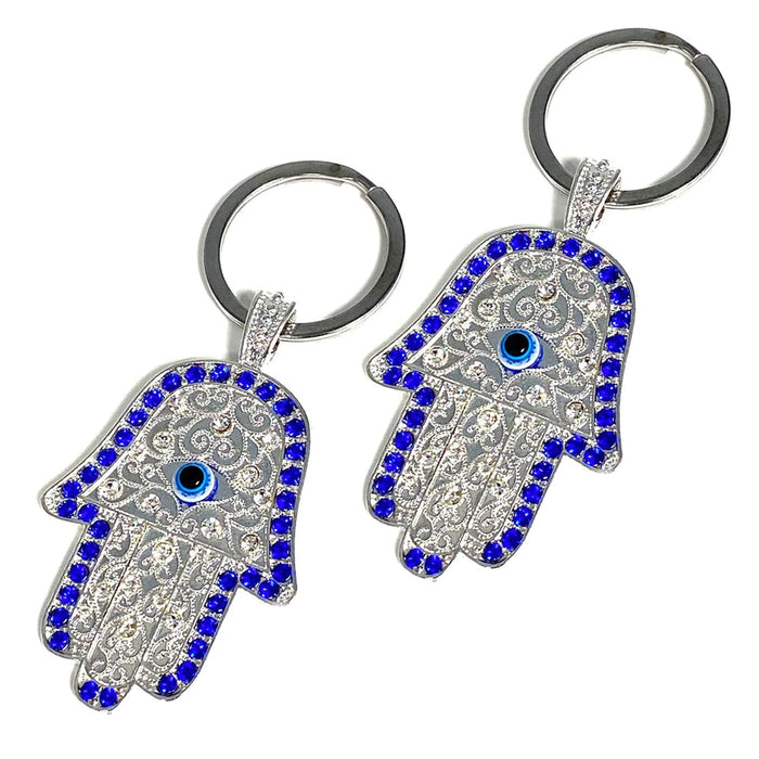 2PC Blue Evil Eye Hamsa Keychain Fatima Hand Protection Religious Good Luck Gift