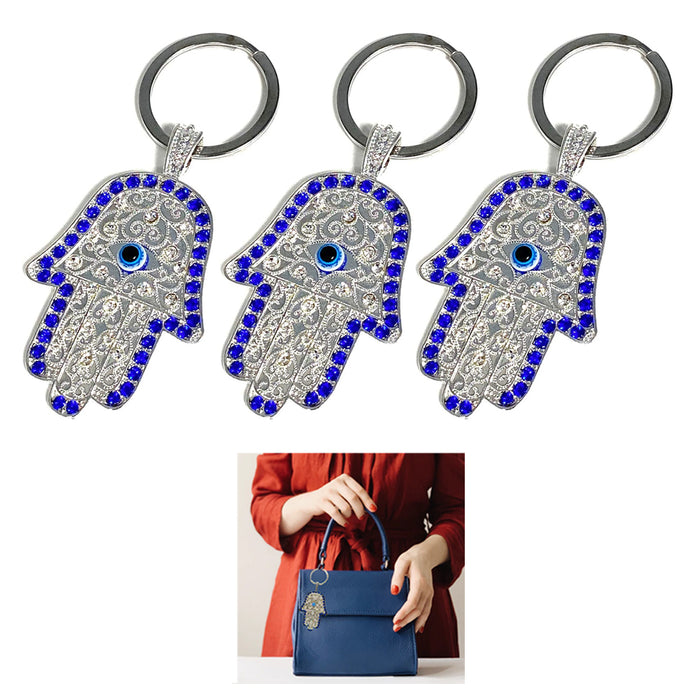 3PC Hamsa Keychain Evil Eye Amulet Fatima Hand Protection Charm Holder Good Luck