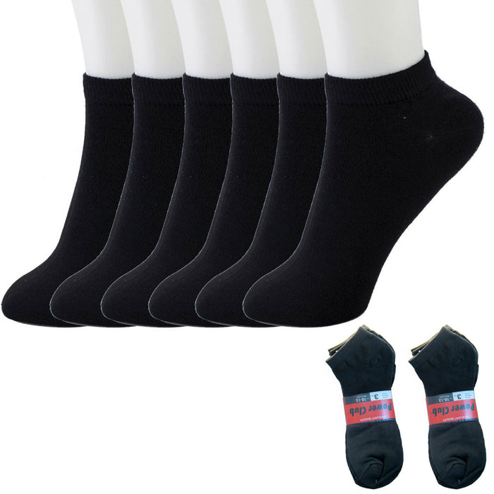 6 Pairs Ankle Socks Mens Womens Low Cut Crew Sports Shoe Size 10-13 Black