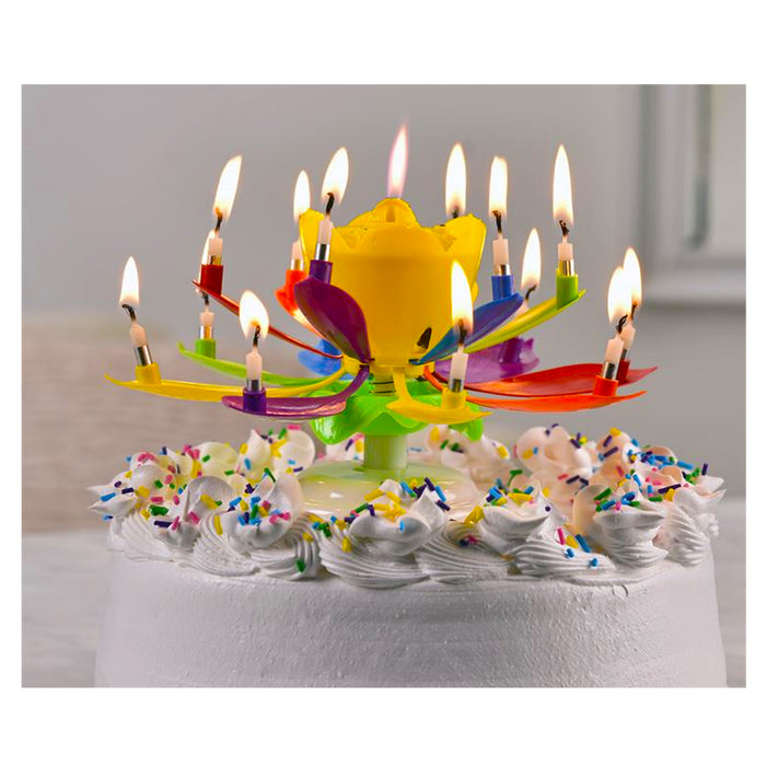 1 X Lotus Flower Musical Birthday Candle Rotating Spin Magic Cake Topper Party