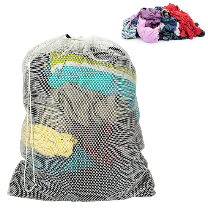 6 X Drawstring Mesh Laundry Bag Storage Wash Clothes Hamper Heavy Duty 18" X 12"