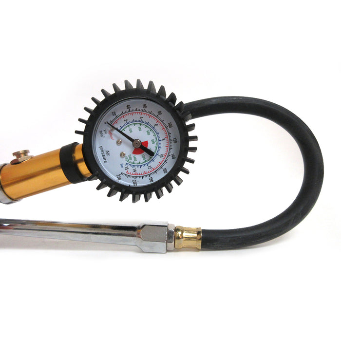 1 Deluxe Tire Inflator Pressure Gauge Dual Head Chuck Auto Flexible Hose 220 PSI