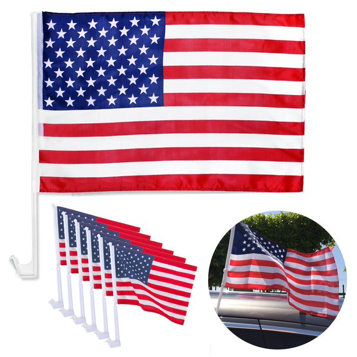 6PCS United States American Flag Patriotic Car Window Clip on USA Flag 19" x 12"