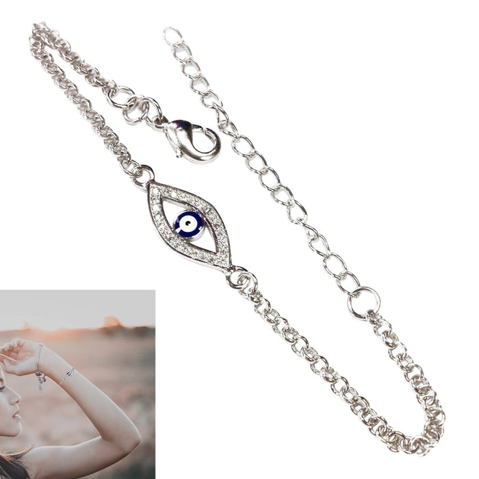 Sterling Silver Blue Evil Eye Bracelet Charm Adjustable Jewelry Women Girls Gift