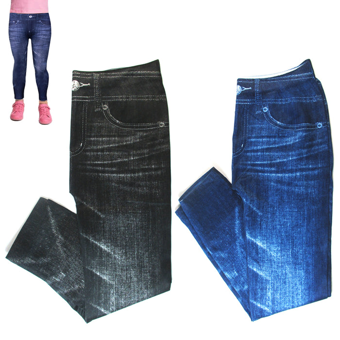 4 Girl Baby Skinny Pants Fit Pull on Leggings Jean Print Blue Black 3-5years S/M