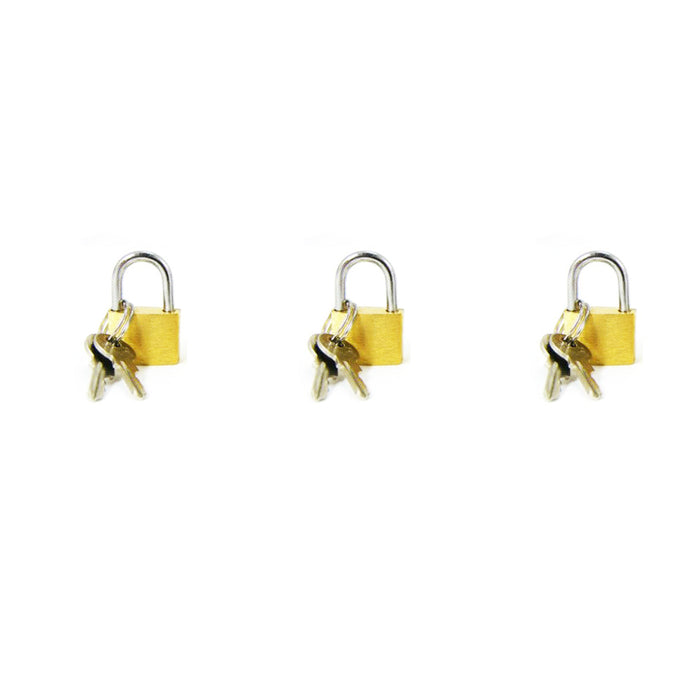 3 Small Metal Padlocks Mini Brass Tiny Box Locks Keyed Jewelry 2 Keys 20mm Safe