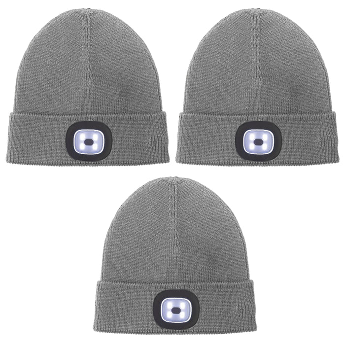 3Pc LED Flashlight Hat Winter Warm Hands Free Knitted Beanie Camping Running Cap