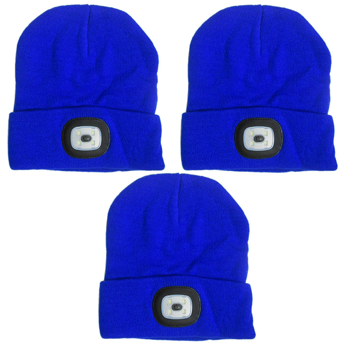 3Pc LED Flashlight Hat Winter Warm Hands Free Knitted Beanie Camping Running Cap