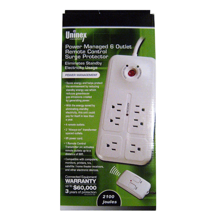 Power Strip 6 Outlet W/RF Remote Control Surge Protector Home Office Save Energy