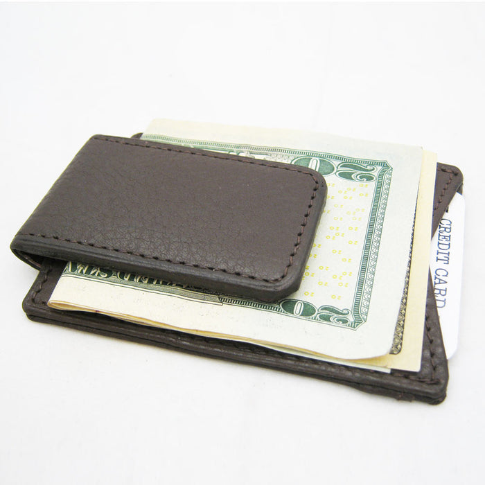 BROWN LEATHER MONEY MAGNETIC CLIP WALLET CREDIT CARD ID HOLDER MENS BILL SLIM !!