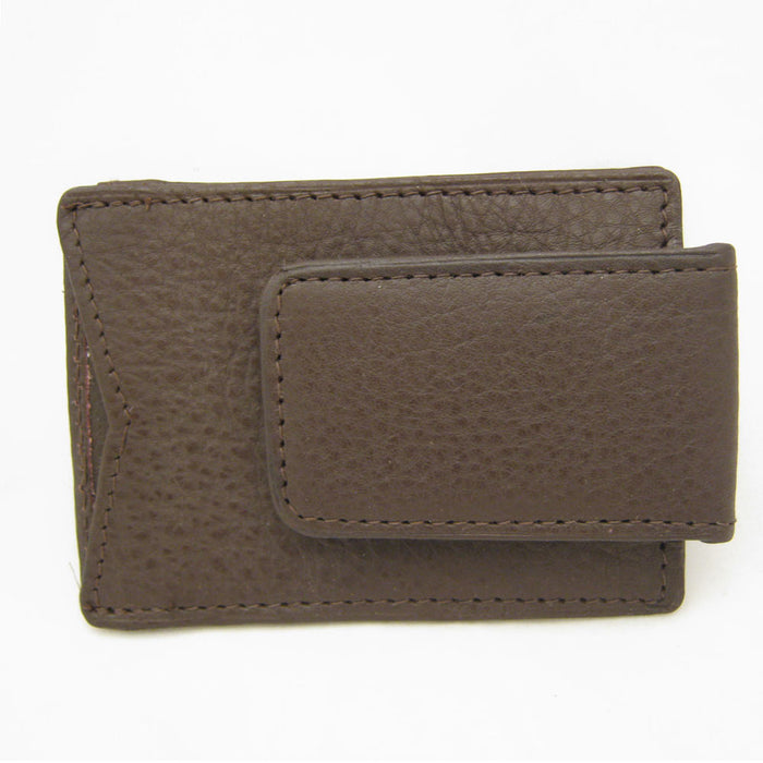 BROWN LEATHER MONEY MAGNETIC CLIP WALLET CREDIT CARD ID HOLDER MENS BILL SLIM !!