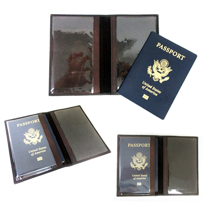 Brown Leather US Passport Cover Travel ID Holder Wallet Case Protector Organizer