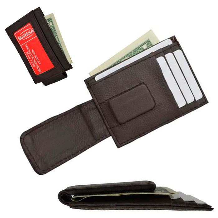 Mens Leather Money Clip Slim Front Pocket Magnetic ID Holder Credit Card Wallet