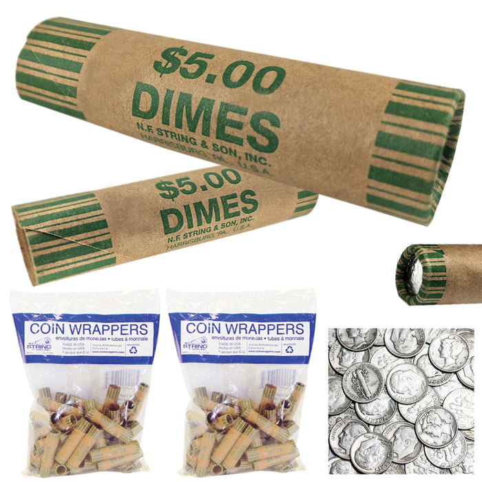 72 Rolls Preformed Coins Dimes Wrappers Paper Tubes 10 Cent Shotgun Counter Bank