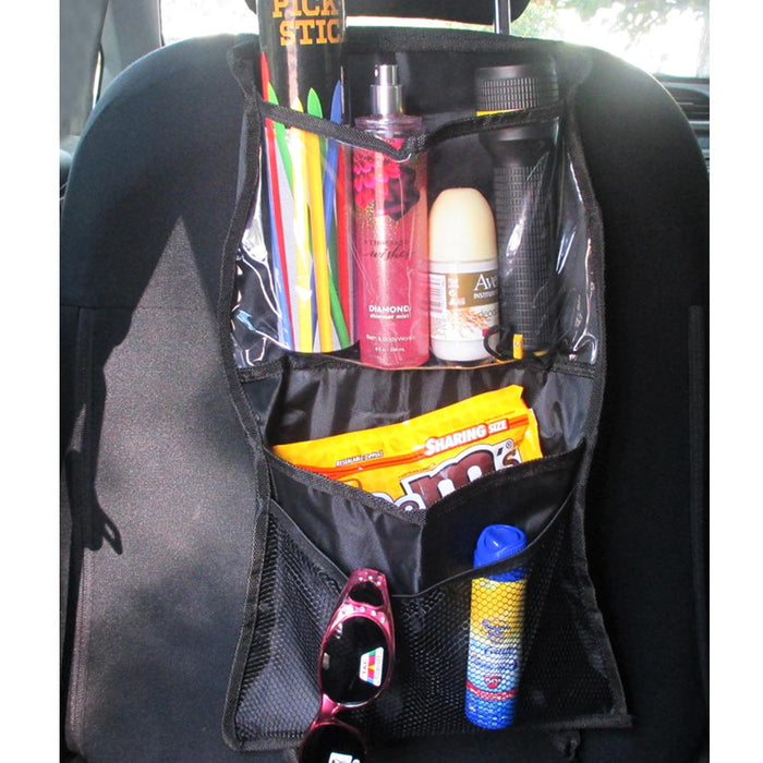 Car Backseat Organizer 11X19" Tablet Hold 3 Storage Pockets Travel Accessory Blk