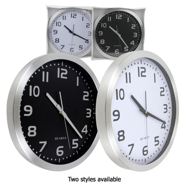 Quartz Big Wall Clock 16" Silver Aluminum Frame Modern Office Kitchen Home Decor