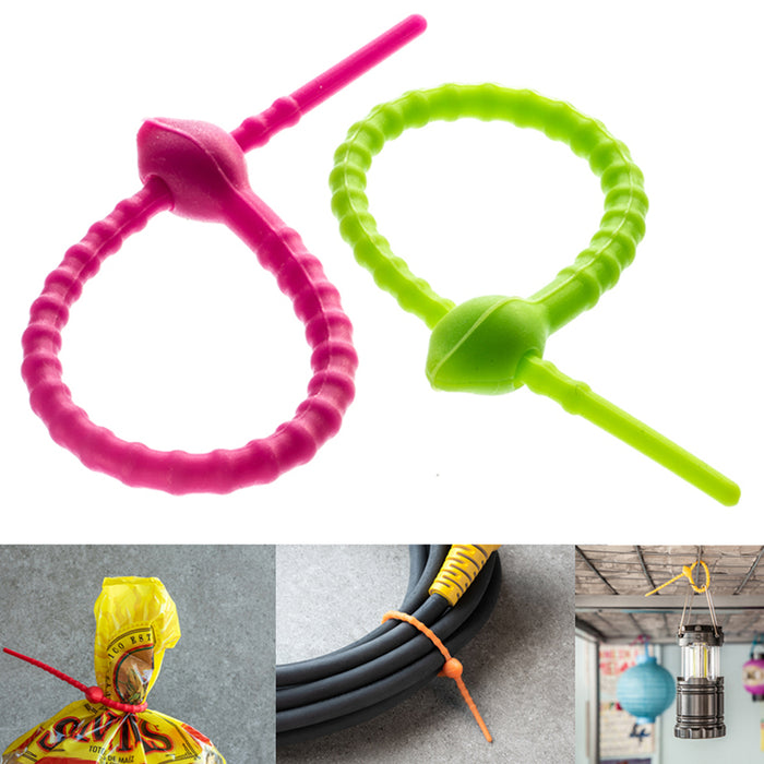 24Pc Silicone Reusable Cable Twist Ties Organizer Cords Kitchen Garden Zip Strap