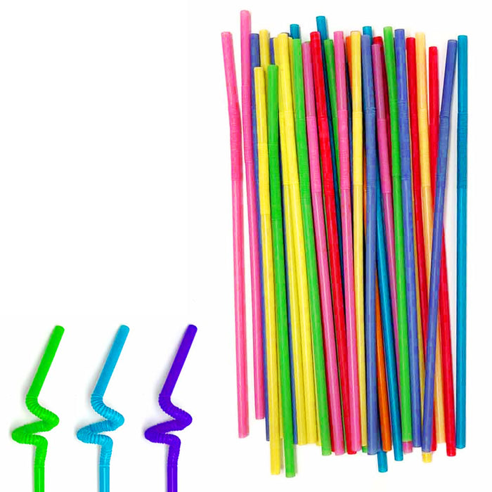 600 PCS Flexible Plastic Straws Colorful Disposable Bendy Party Straws 13" Long