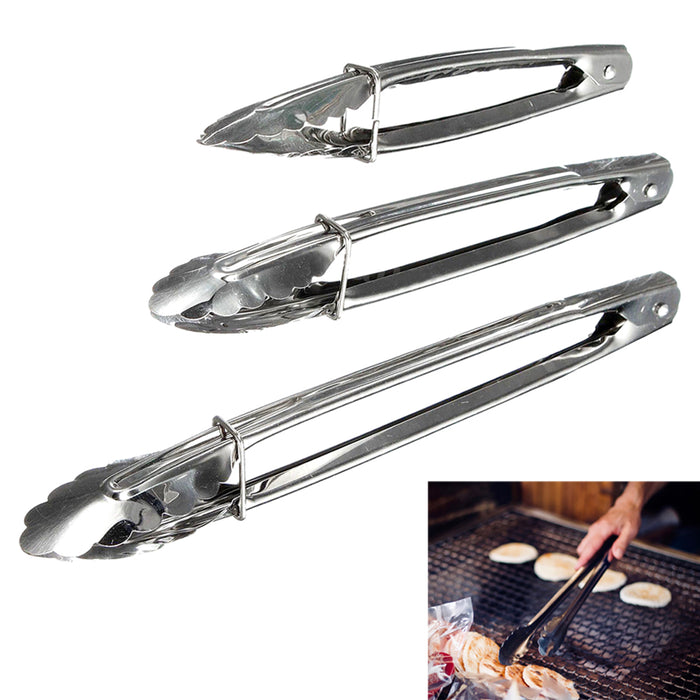 3 Set Multi Purpose Metal Kitchen Tongs Food Serving Salad BBQ Cooking 7" 9" 12"