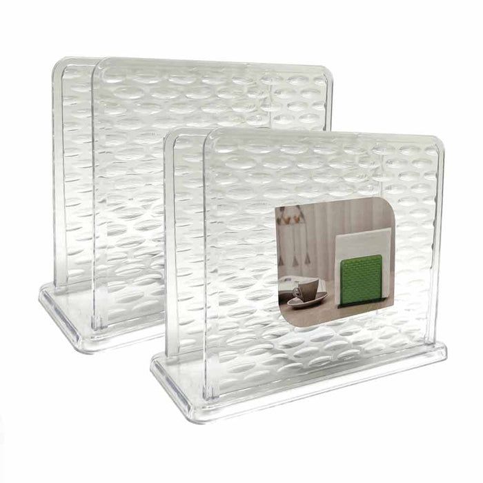 2 PC Napkin Holder Crystal Clear Plastic Paper Tissue Dispenser Stand Tabletop