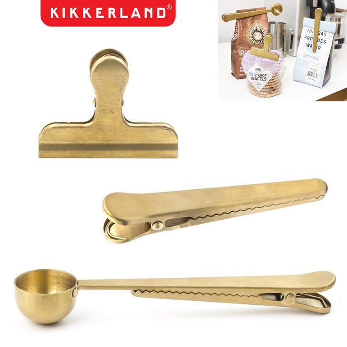 3 Pc Brass Clip Set Coffee Scoop Spoon Alligator Retro Seal Clips Kitchen Office