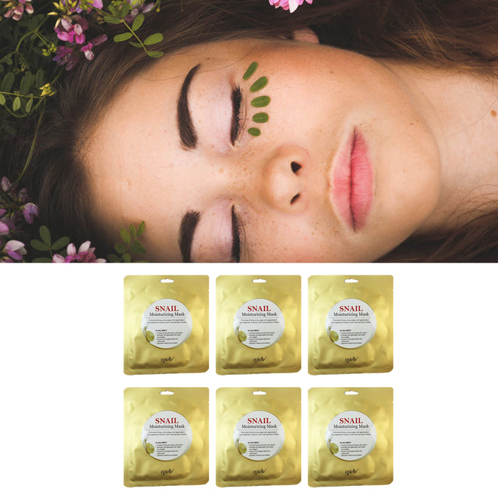 6 Pack Snail Face Mask Baba de Caracol Wrinkles Scars Acne Stretch Marks Hydrate