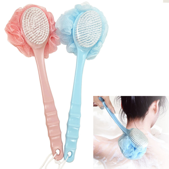 Shower Brush Bristles Loofah Back Scrubber Bath Sponge Handle Exfoliate Massage