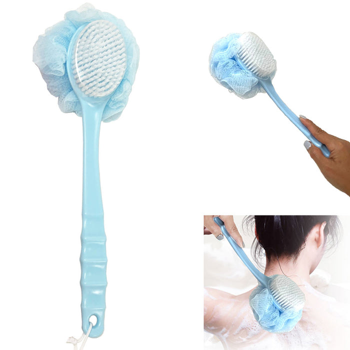 Shower Brush Bristles Loofah Back Scrubber Bath Sponge Handle Exfoliate Massage