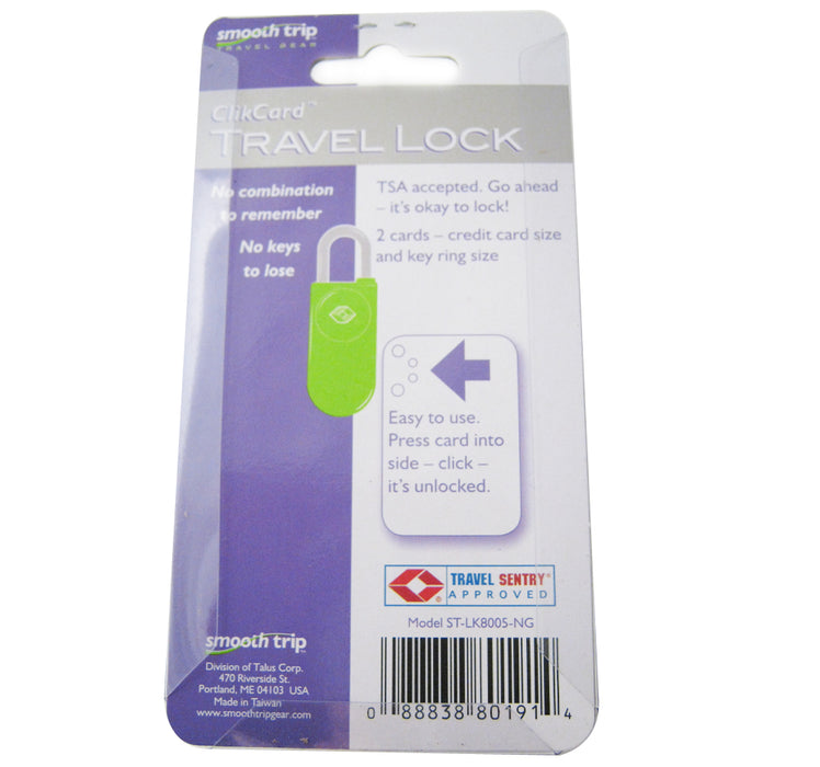 TSA Approved Travel Luggage Lock ClikCard Card Key Easy Suitcase Bag Security !!