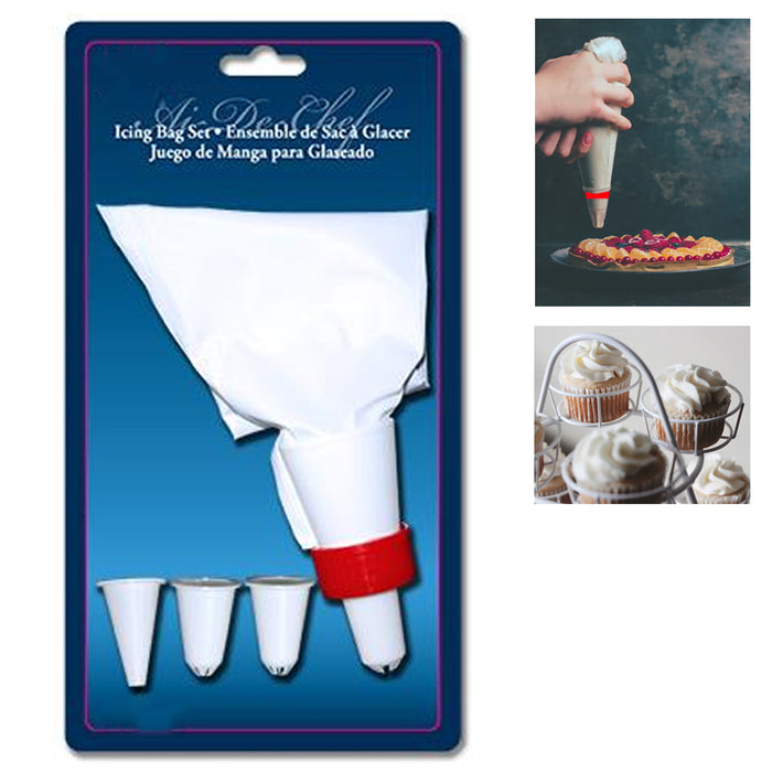 Piping Bag 5 Icing Tips Set Reusable Cake Decorating Baking Tools Cookie Cupcake