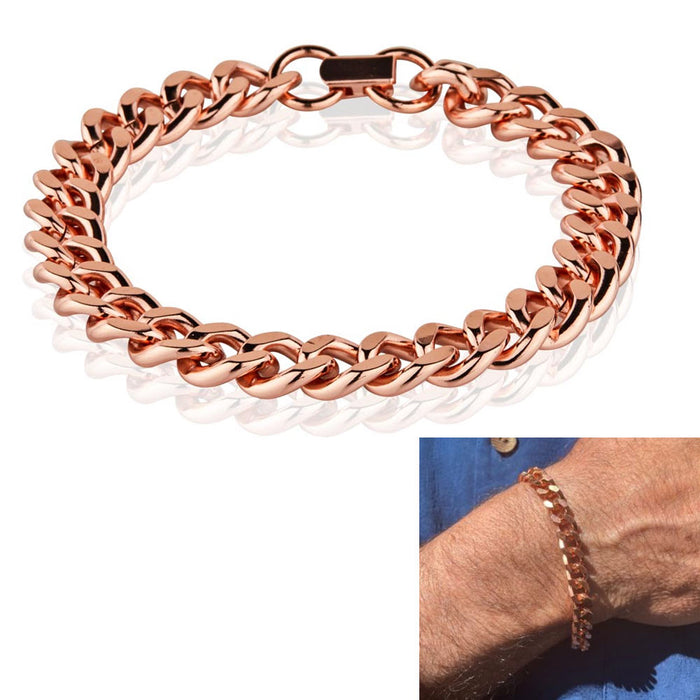 Mens Pure Copper Cuban Heavy Link Bracelet Wide Jewelry Cuff Chain Curb 8.5-Inch