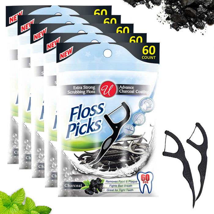 300 Dental Floss Picks Charcoal Plaque Remover Gum Heath Oral Care Teeth Hygiene