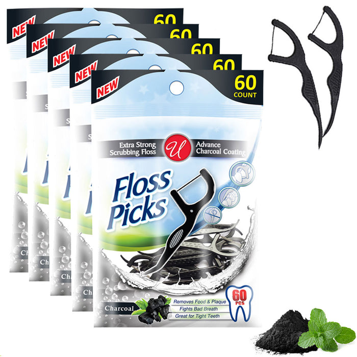 300 Dental Floss Picks Charcoal Plaque Remover Gum Heath Oral Care Teeth Hygiene