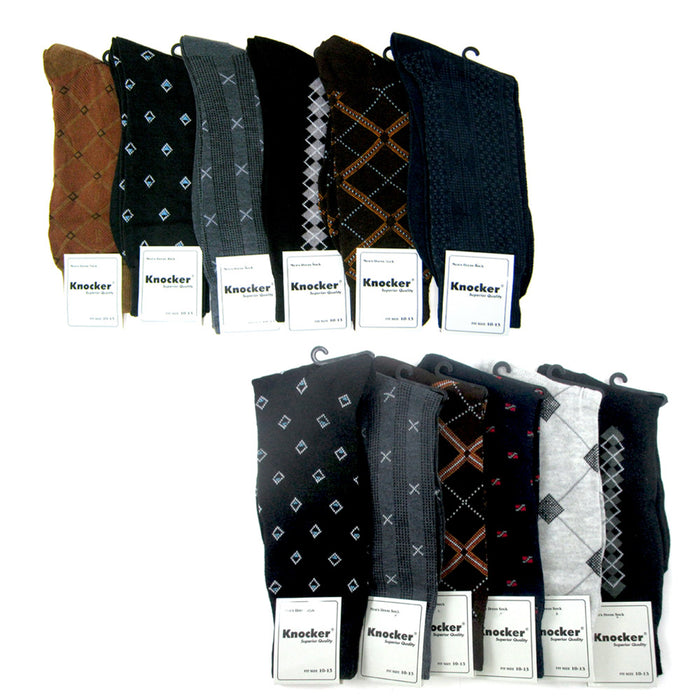 12 Pairs Mens Dress Socks Multi Color Print Casual Work Size 10-13 Crew Asst