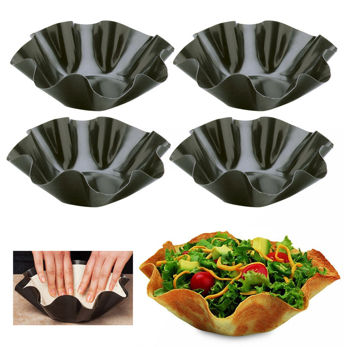 Set of 4 Perfect Tortilla Non Stick Shell Makers Pan Salad Bowl Taco Mold Pans