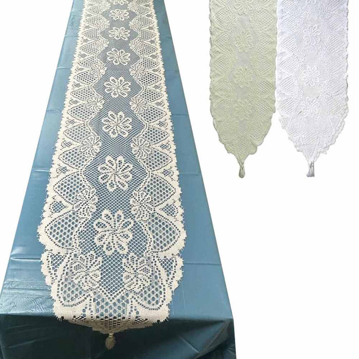 2 Pack Lace Table Runner Elegant Wedding Party Banquet Decorations White 13"x72"