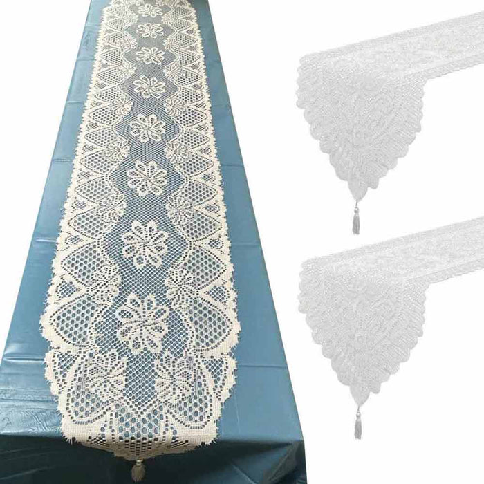 2 Pack Lace Table Runner Elegant Wedding Party Banquet Decorations White 13"x72"