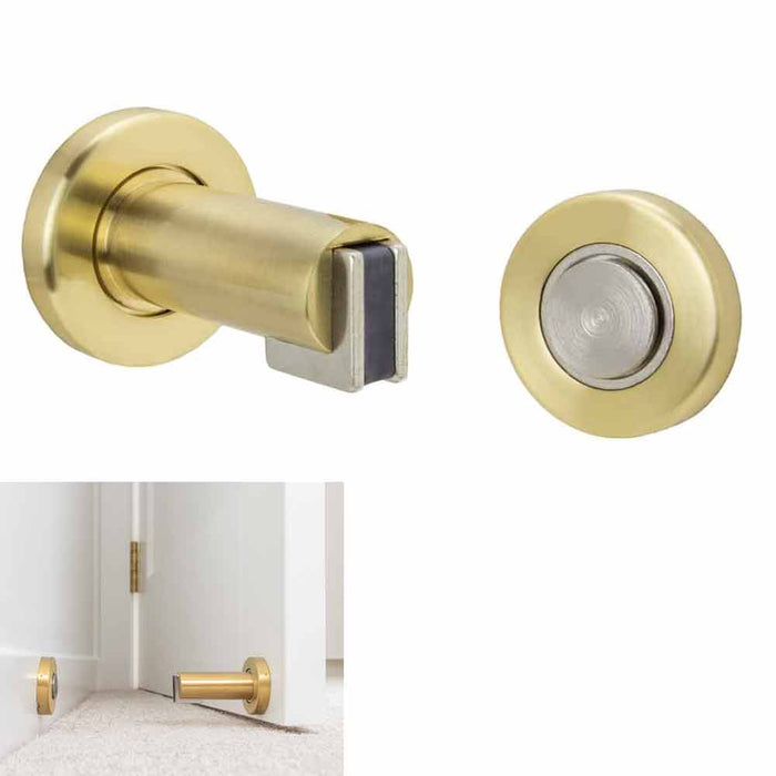 4 Magnetic Door Stopper Holder Flat Catch Doorstop Guard Home Fitting Screw Gold