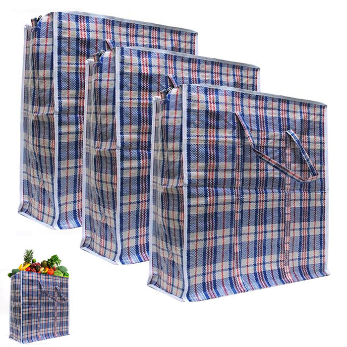 3 PC Tote Reusable Bags Large Laundry Zipper Bag Shopping Organizing Groceries