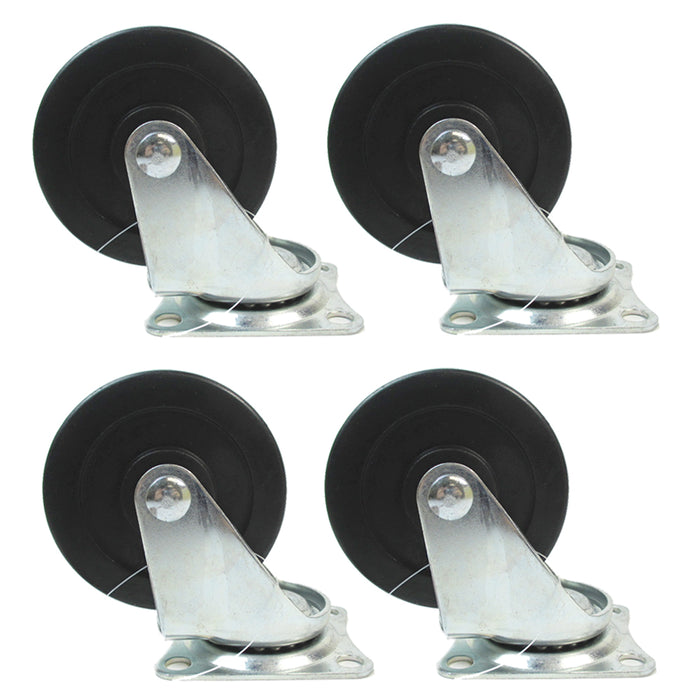 4X Wheel Casters Steel Metal 4" Swivel Plate On Black 3" x 1" Wide Heavy Duty