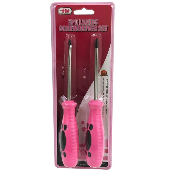 2 PC Ladies Pink Screwdriver Set Phillips Slotted Flat Head Womens Home Tools